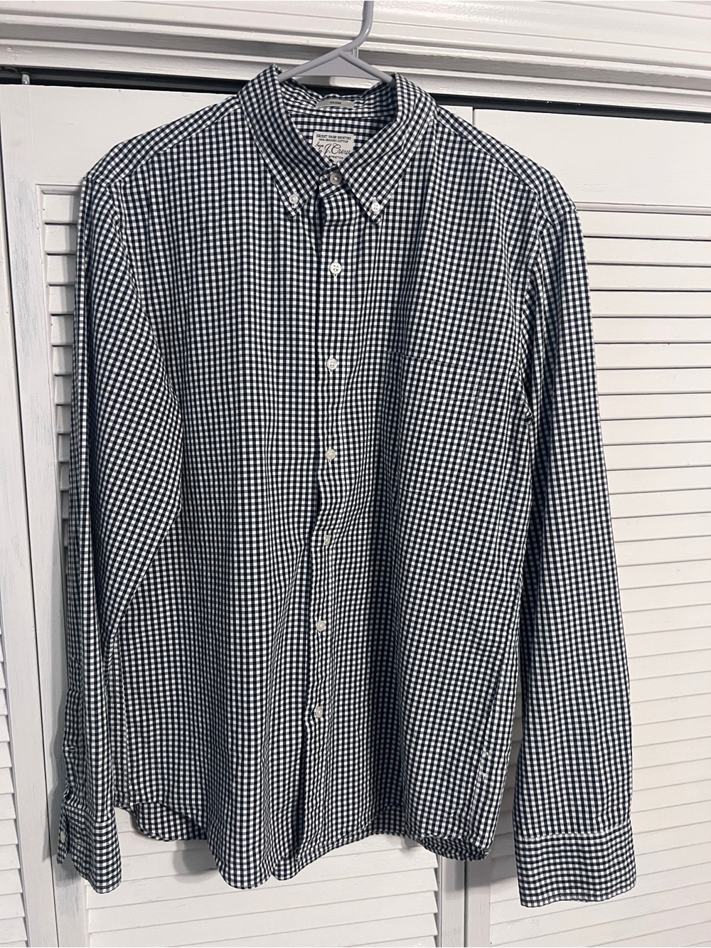J Crew Men's Black and White Gingham Button-Down Shirt